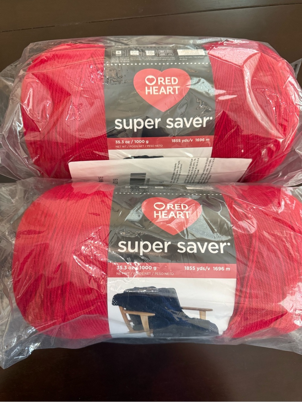 Red Heart Super Saver Yarn - Cherry Red (2 Large Skeins)